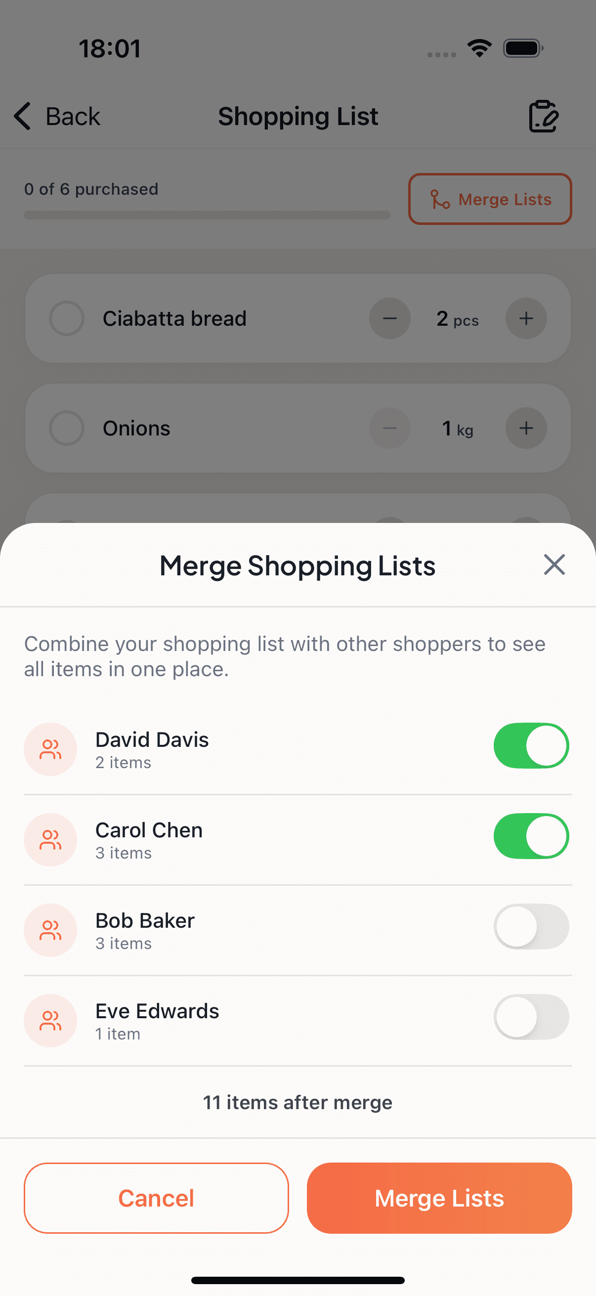 Merge lists when